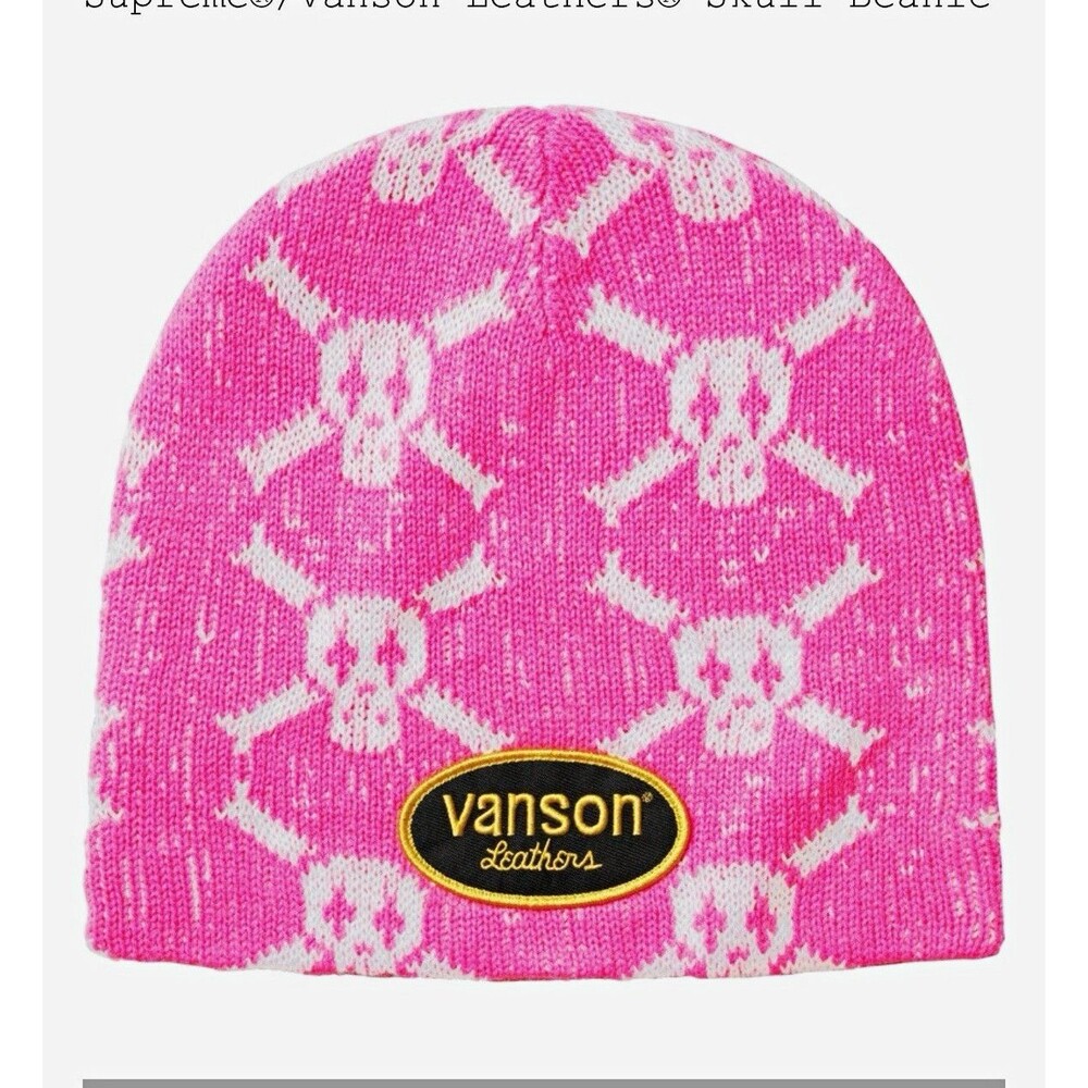 Supreme x Vanson Leathers Skull Beanie Pink/White OS New In Hand
